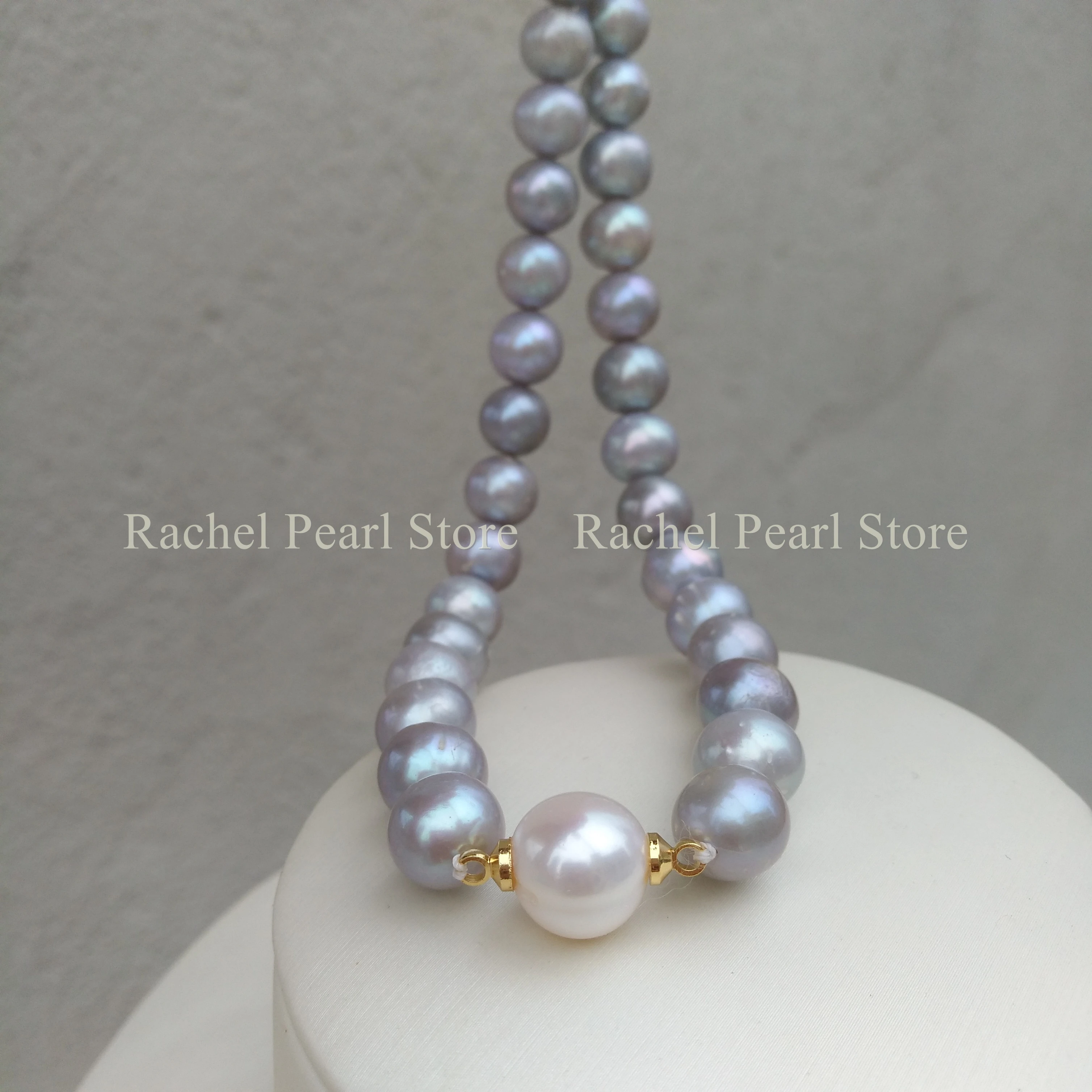 Huge Excellent Natural South Sea Genuine Silver 9-10mm Gray 11-12mm White Round Real Pearl Necklace At Engagement Free Shipping images - 6