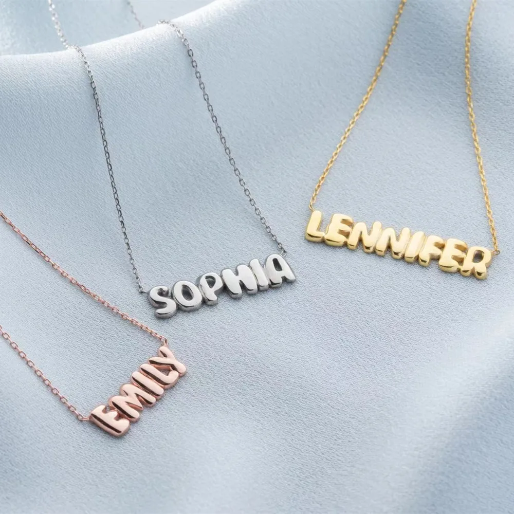 3UMeter Personalized Bubble Name Puff Necklace 3D Balloon Name Necklace Women Mother's Day Gift