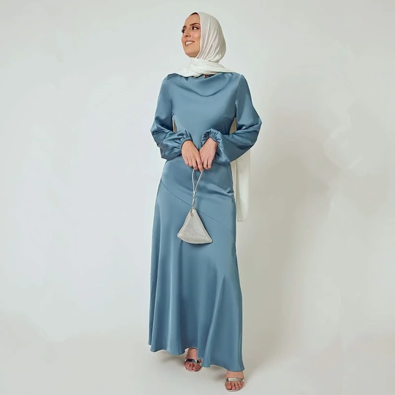 Ramadan Eid Mubarak Satin Dubai Abaya Saudi Arabic Turkey Islam Muslim Hijab Fashion Dress For Women Robe Longue Femme Kaftan