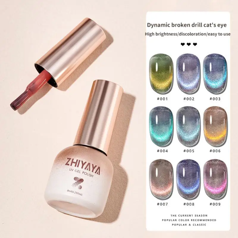 

ZHIYAYA Cat Eye Gel Nail Crystal Broken Drill Design Semi Permanent Stereotypes Nail Polish Gel Manicure Transparent 10 Colors