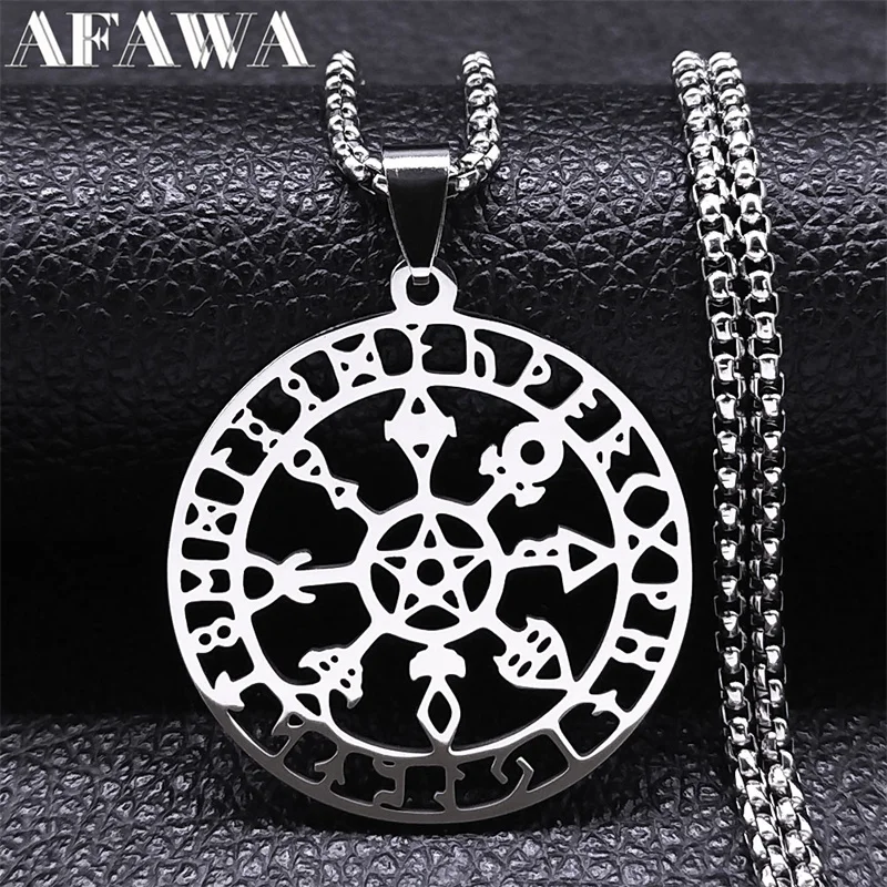 

Vintage Viking Compass Pentagram Pendant Necklace for Women Men Stainless Steel Norse Odin Rune Necklace Pagan Amulet Jewelry