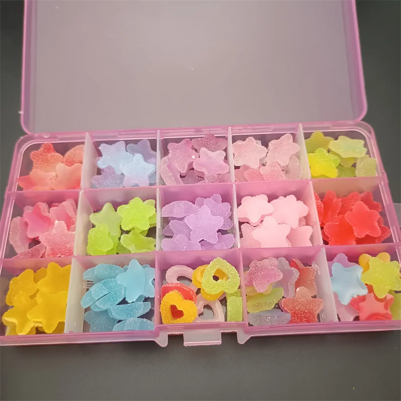 

1Box Cute Cartoon Nail Charms Trendy Resin Acryllic Rhinestone Nail Art Decorations Kawaii Jelly Gummy Candy/Heart For Nail Tool