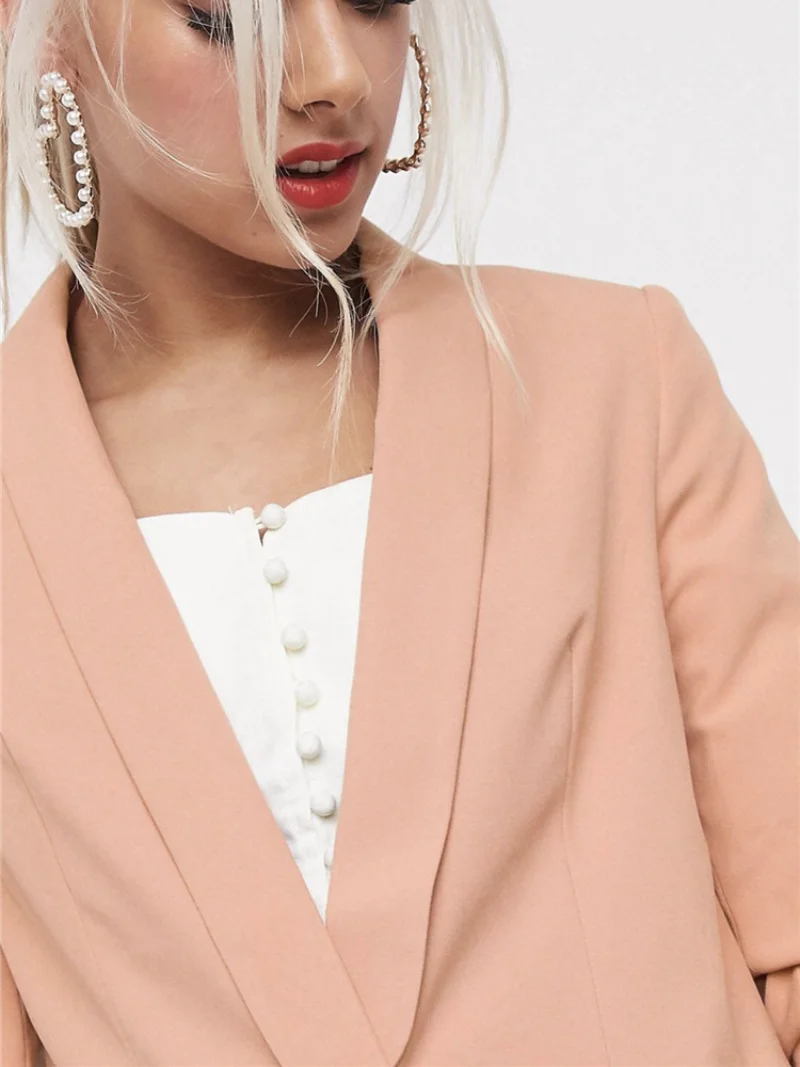 All-Match Solid Colors Blazer Suit Women Pink Casual Commute Office Blazer Mid Length Single Button 2021 New Autumn Spring Coats
