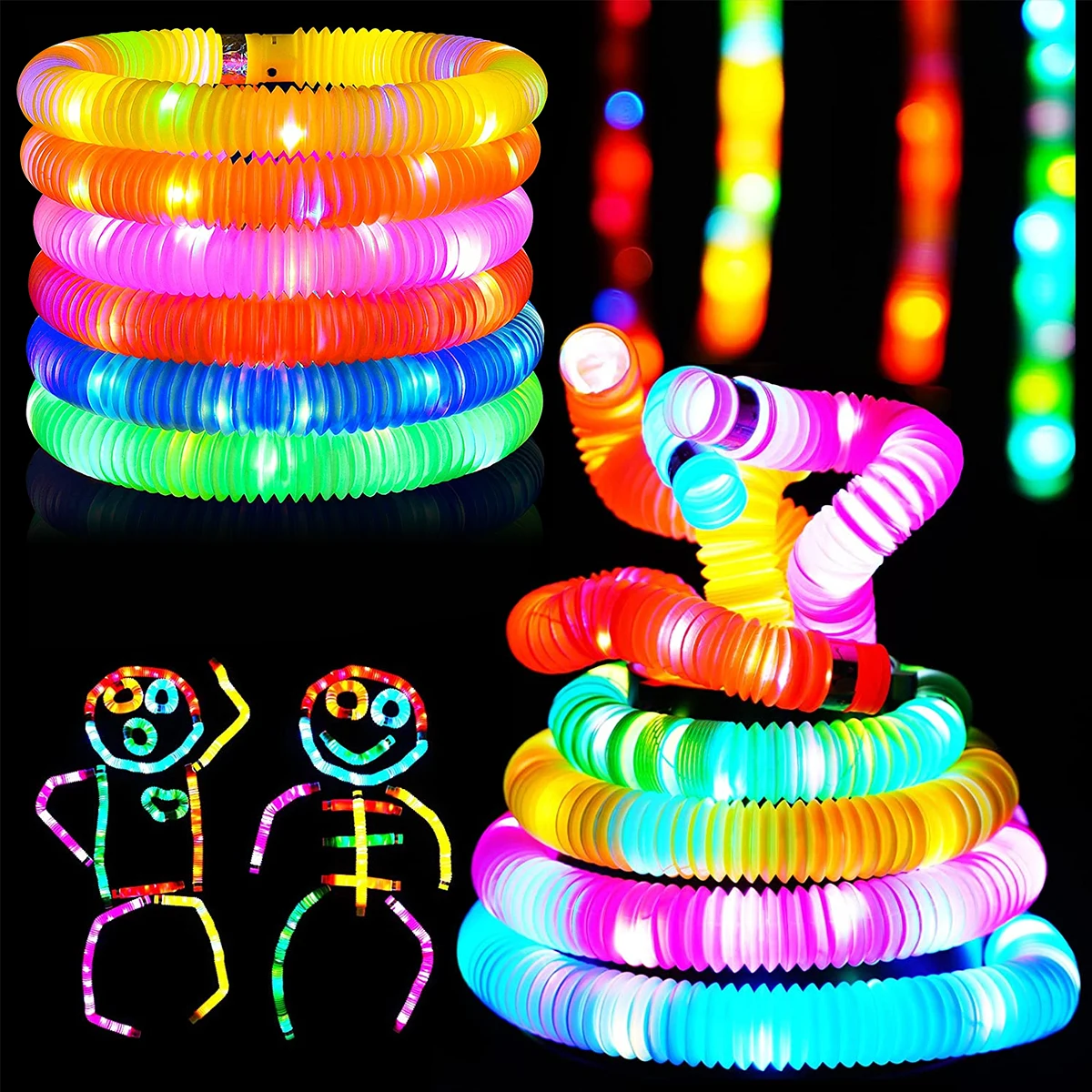 

New 12pcs Glowing Pop Tubes Stress and Anxiety Relief Fidget Pipe Creativity Development Fidget Tube Improve Fine Skill Motor