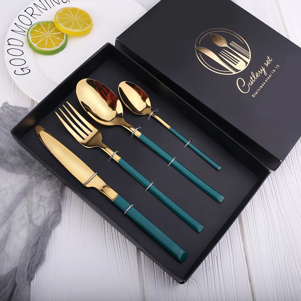 

4 PCS Stainless Steel Tableware Set Knife,Fork,Spoon,Dessert Spoon,Western-Style Dinnerware Set Cutlery Set