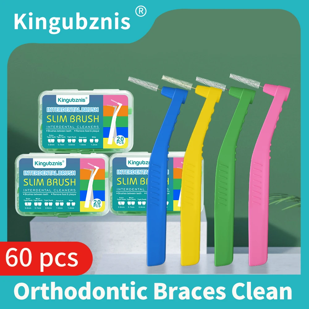 

Kingubznis 60pcs Interdental Brush Clean Dental Braces Between Teeth Silicone Soft Bristles Design For Orthodontic Teeth Brace
