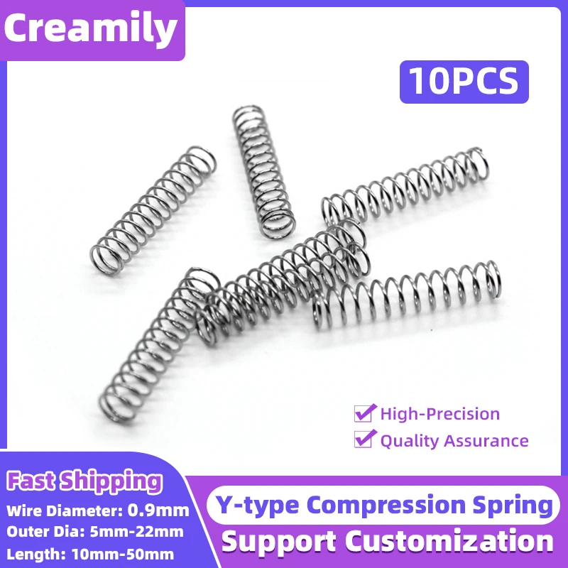

10 шт. пружины давления Creamily, пружины обратной формы Y-типа, стальная проволока, диаметр = 0,9 мм, внешний диаметр = 5-22 мм, длина = 10-50 мм