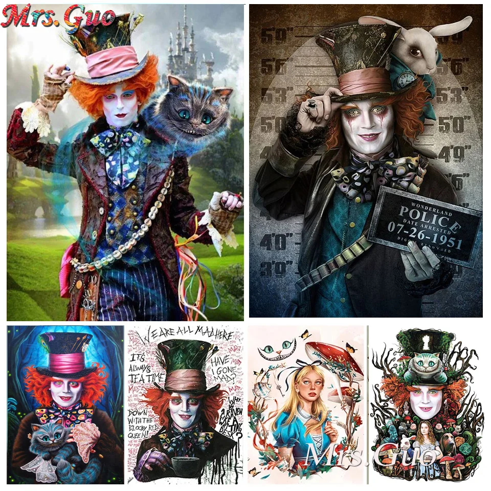 

Алмазная живопись «Алиса в стране чудес», Набор для вышивки крестиком 5D с изображением Чеширского кота, полная Алмазная мозаика с сумасшедш...