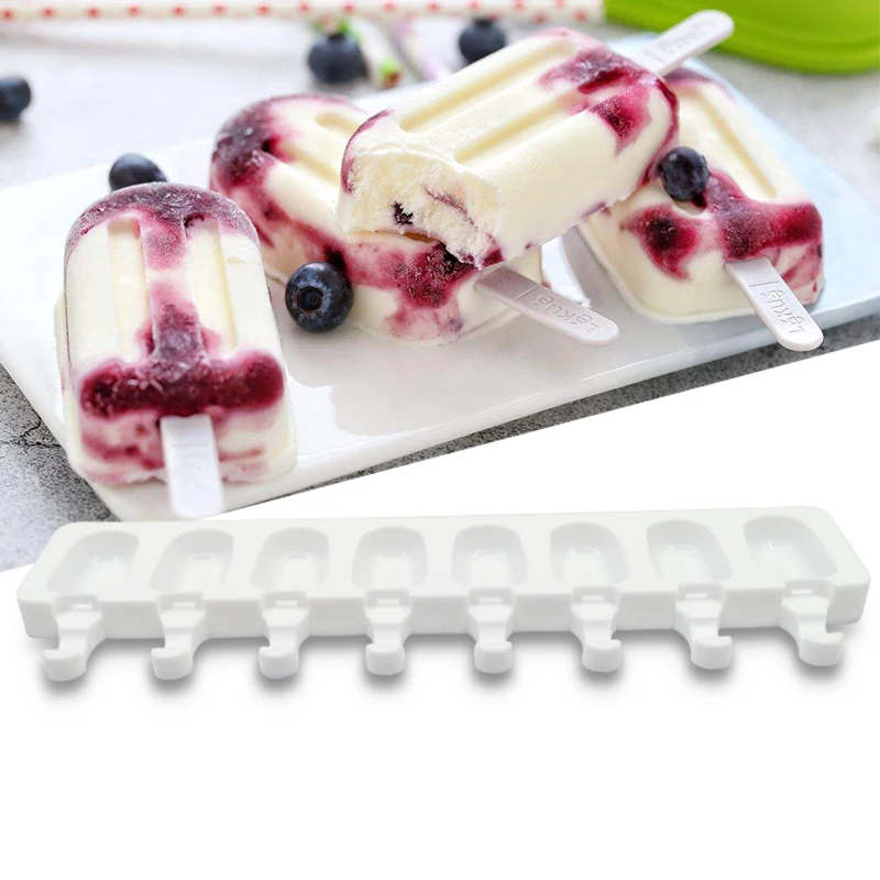 

4/8 Cell Ice Cream Mold Makers Silicone Thick Material DIY Molds Ice Cube Moulds Dessert Ice Pop Maker Molds Tray With Popsicle