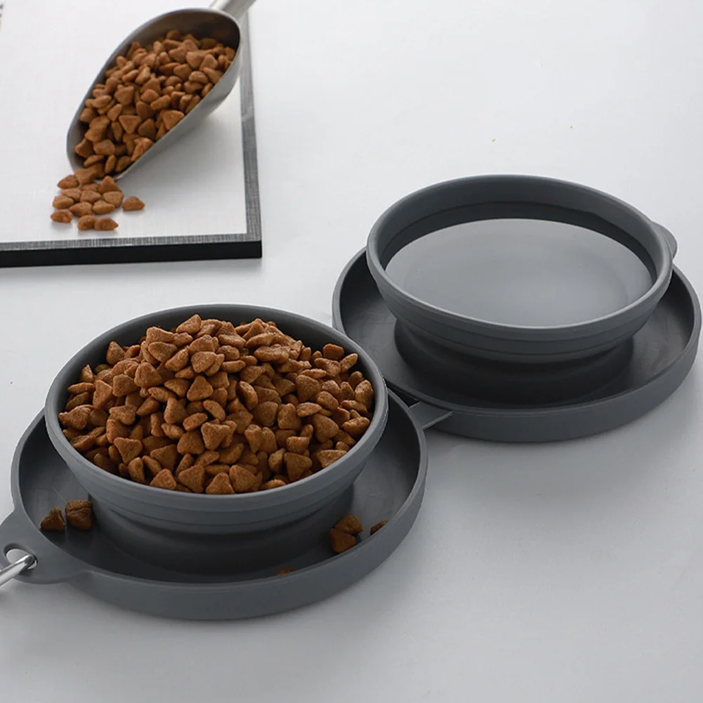 

Складная Силиконовая тарелка прочная Питьевая миска для собак, двойная миска для путешествий на открытом воздухе, портативная миска для ко...