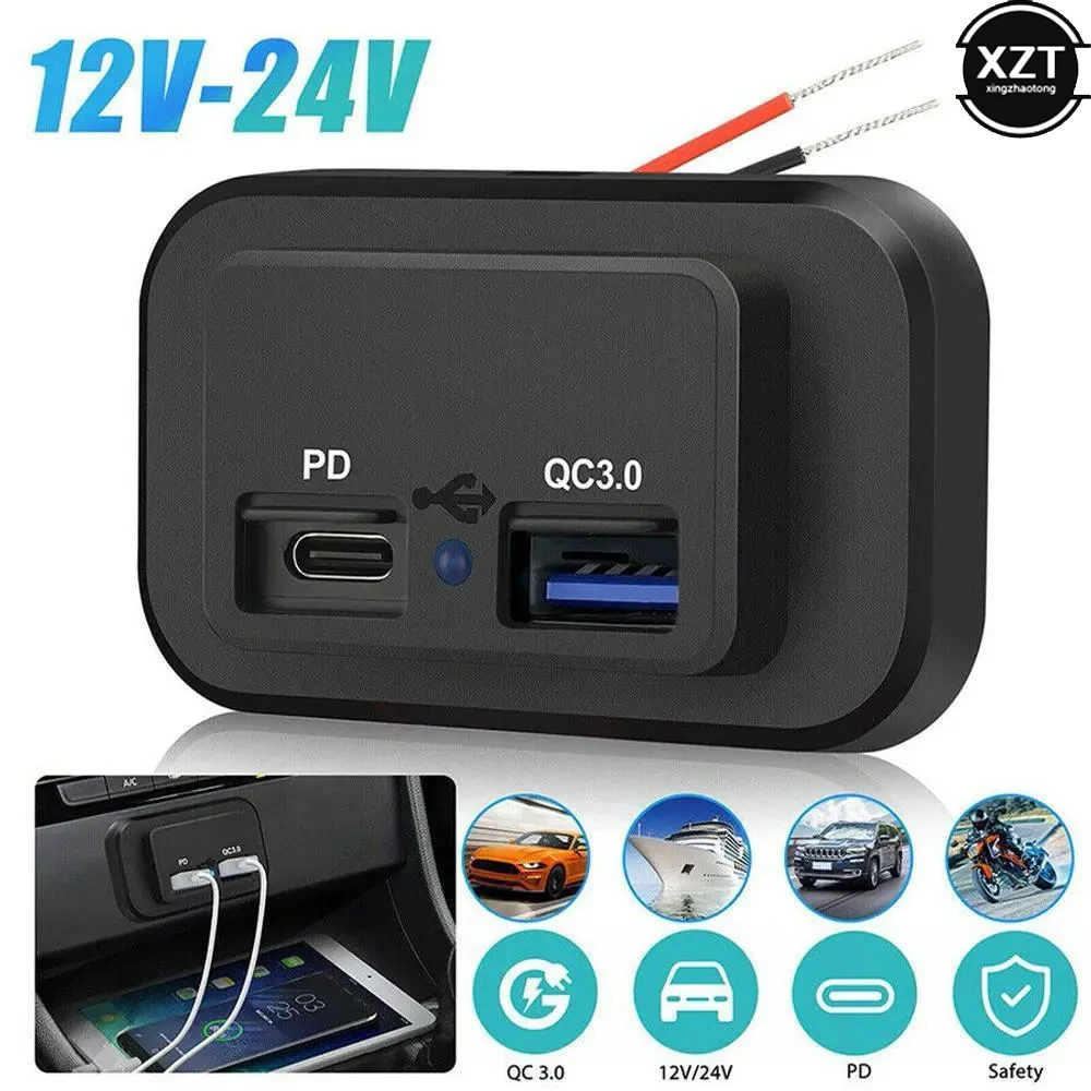 

QC 3.0 PD Type C USB Port Car Fast Charger Socket Power Outlet Panel Mount Waterproof Mobile Phone Charger for Car Boat Caravan