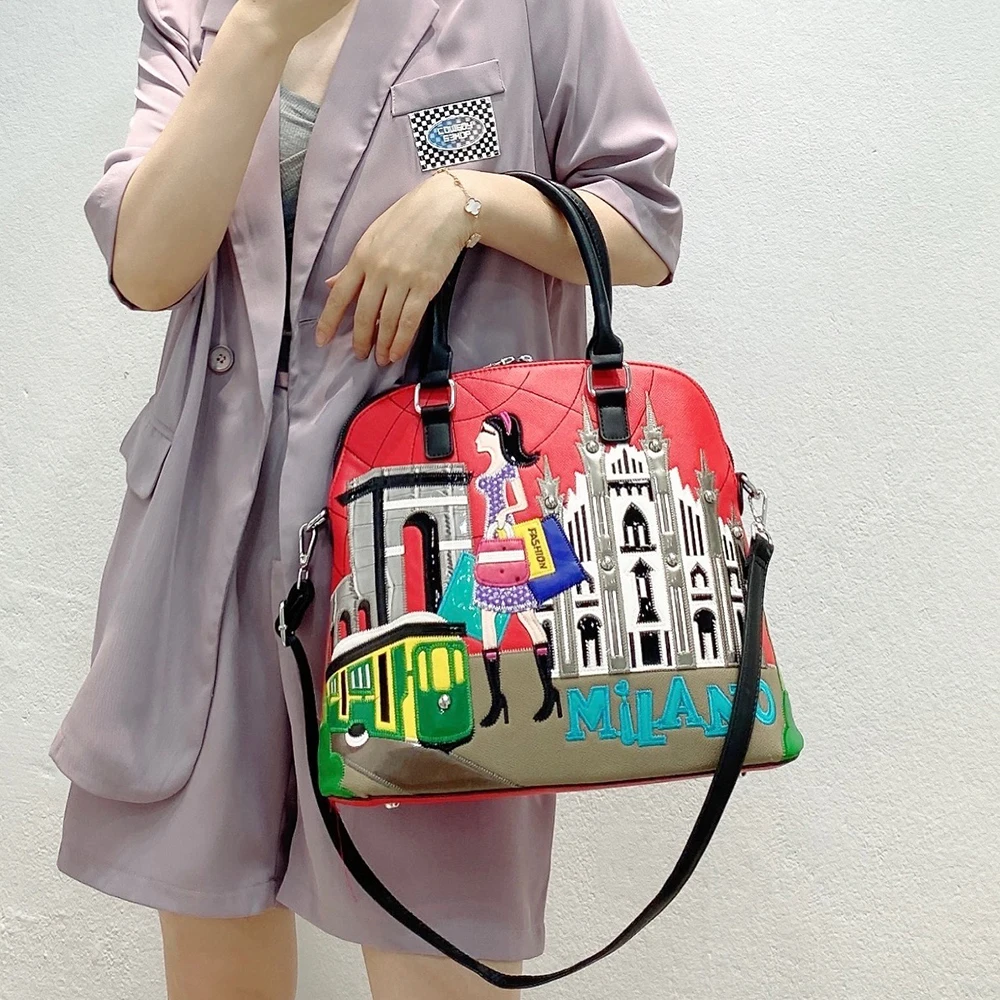 Women's Bag Summer 2022 Fashion Leather Patchwork Embroidery Shoulder Bag Messenger Bag Multifunction Backpack Handbag Shell Bag