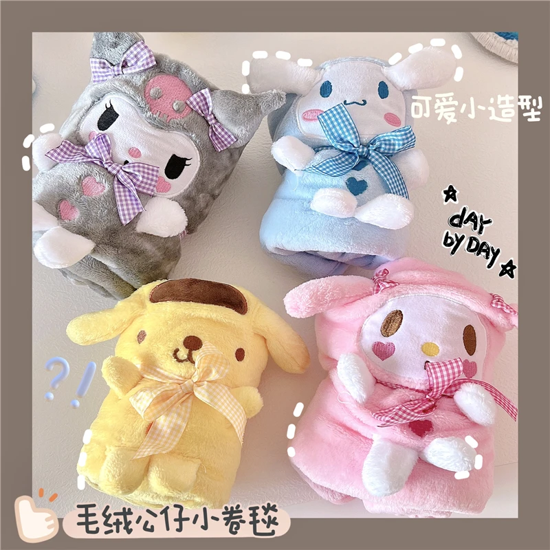 

Мультяшное плюшевое одеяло Sanrios в коричном стиле My Melody Kuromi Kawaii, зимнее одеяло для сна в обеденный день, милая декоративная подушка, теплое од...