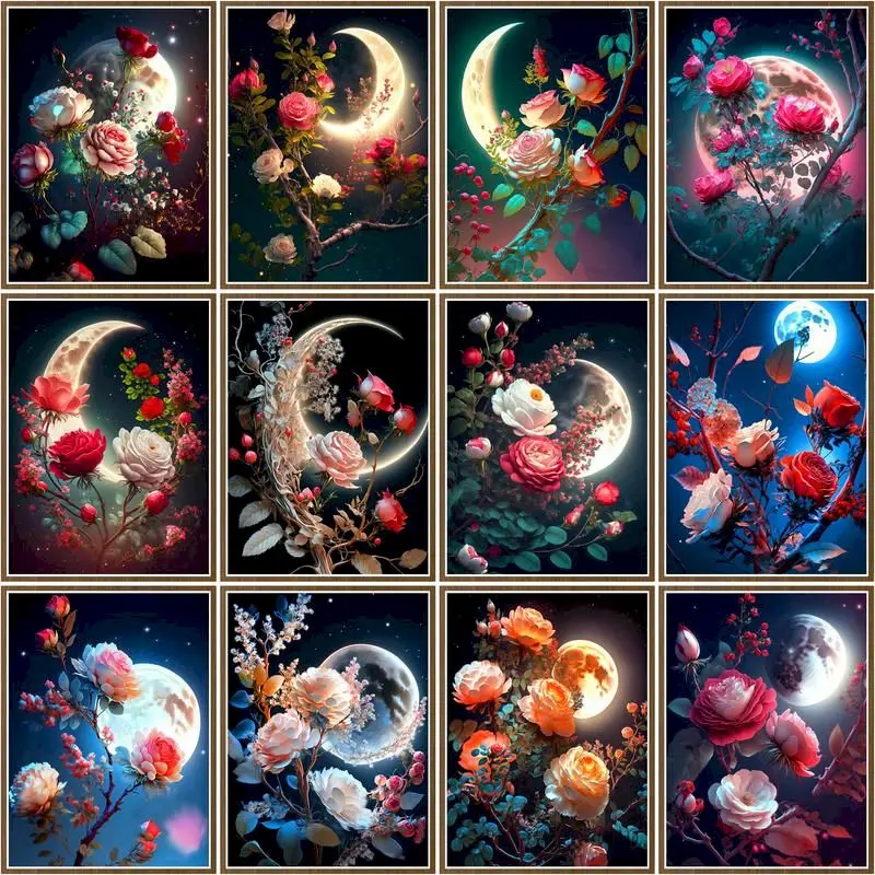 

DIY 5D Diamond Painting Diamond Embroidery Rose Moon Scenery Handwork Gift Cross Stitch Mosaic Rhinestone Drawing Home Decors