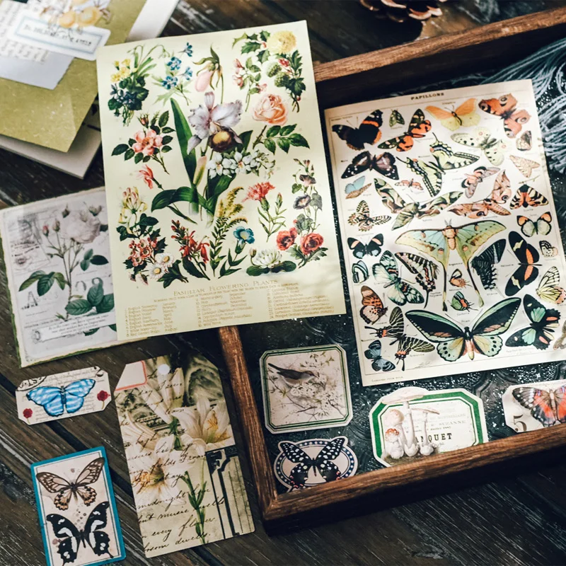220pcs Vintage Flower Stickers Pack Junk Journal Planner Butterfly Frames Aesthetic Collage Album Scrapbooking Supplies - купить по
