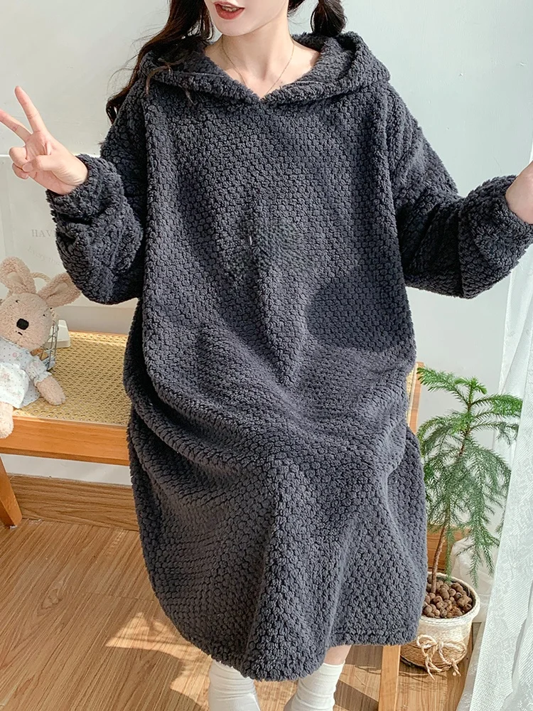 Осень и зима ночная рубашка больших размеров женская пижама из кораллового флиса