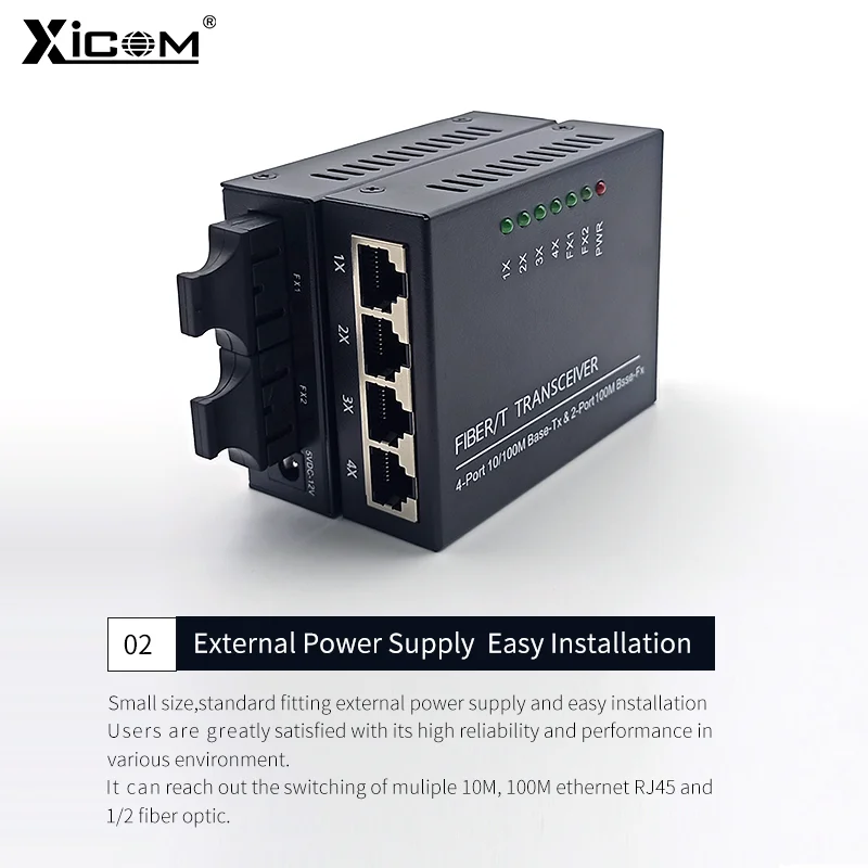 1 Pcs 10/100M 20KM 2 Fiber Optic Ports 4 RJ45 Port Media Converter 1310nm/1550nm&1310nm Single Mode SC Fiber Optical Transceiver
