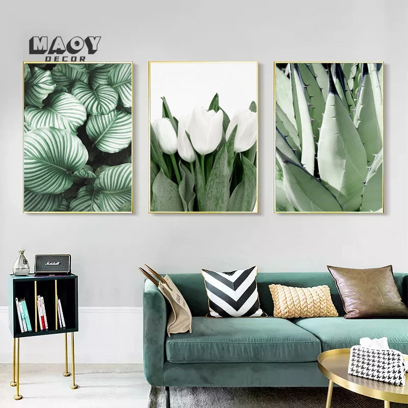 

Nordic Posters Canvas Painting White Tulip Green Orchid Aloe Monstera Plant Art and Prints Wall Pictures for Living Room Decor