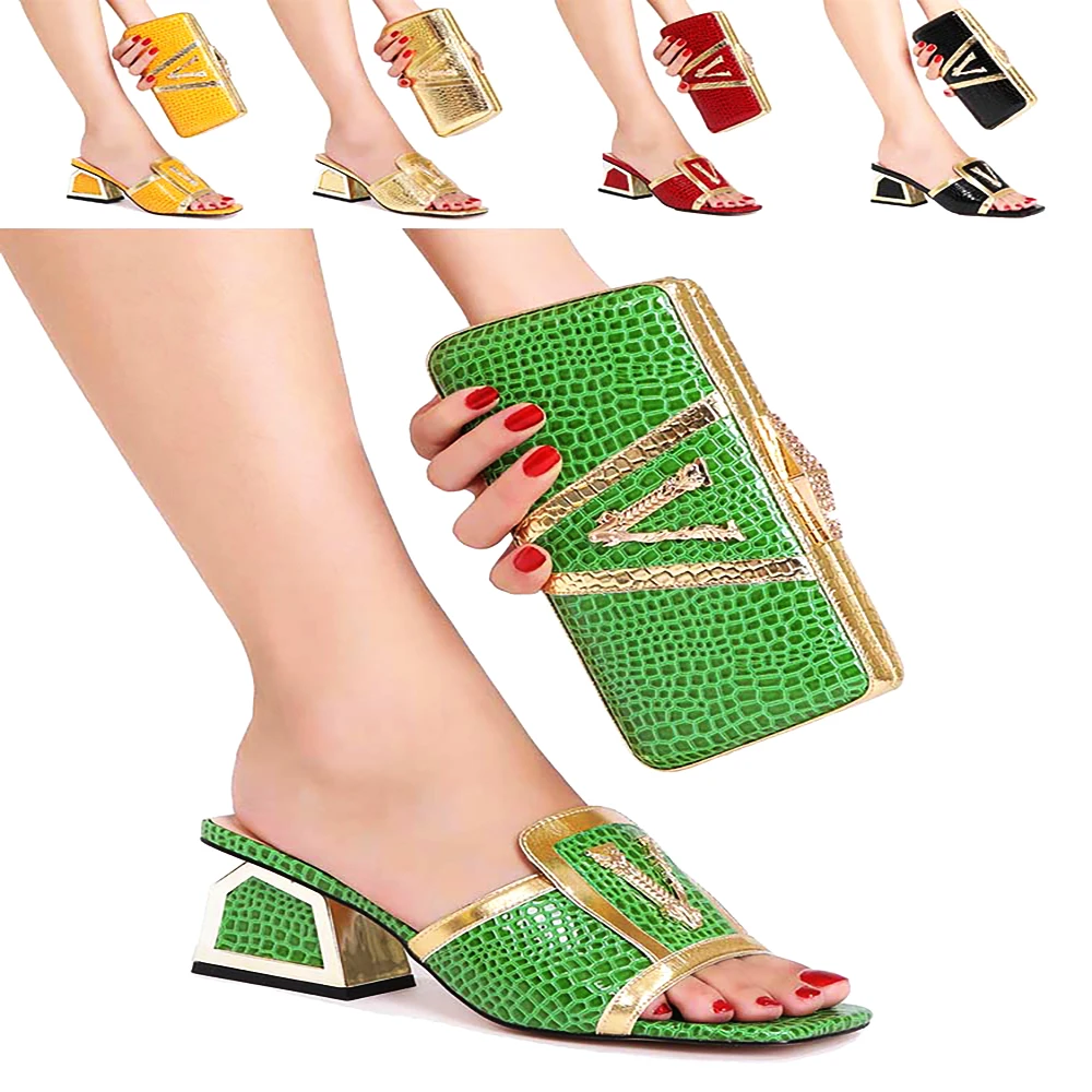 Italian Handbag High Heels Woman Summer Spring 2022 Wedding Latest Slippers For Ladies Matching Shoes And Bag Set African Trend