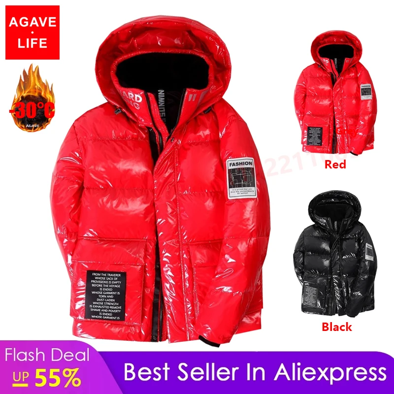 90% White Duck Down Parka Coats Male -30 Degree Winter Men's Down Jackets Thick Warm Hooded Streetwear Couples Shiny Down Jacket