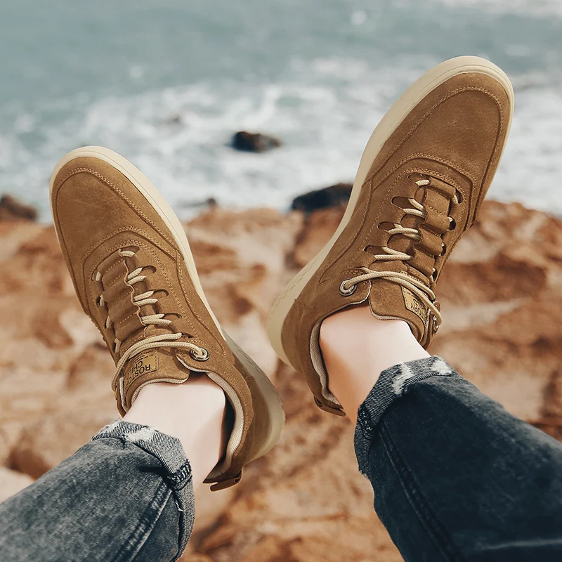 MEN Leather Shoes Comfort Leisure Trend Shoe Men's Sports Casual Retro Sneakers Lace Up Low Top Footwear Trainers Plus Cotton