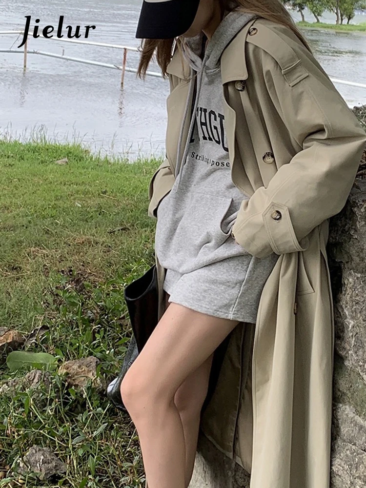 Jielur Простой Тренч в французском винтажном стиле с поясом Модный женский офисный