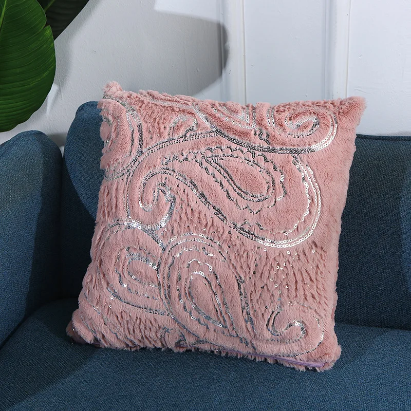 

Luxury Sequin Cushion Cover Fur 45x45cm Home Decor Decorative Pillows Cover for Sofa Livingroom White Gray Pink Black Pillowcase