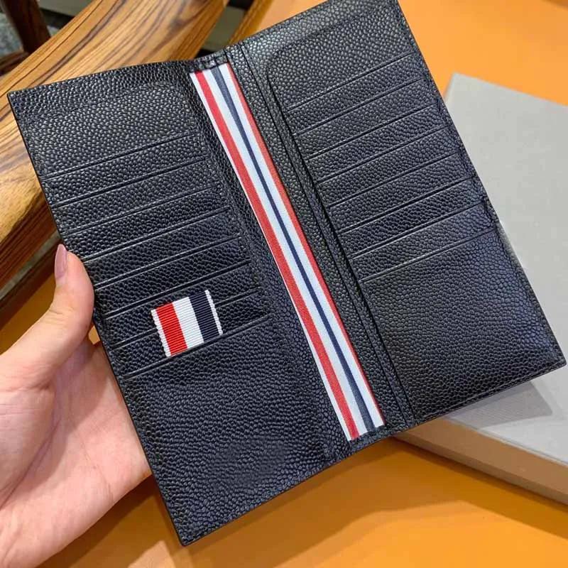 THOM TB Men Suit Clip Wallet Luxury Brand Genuine Leather Purse Classic Design Fashion Solid Thin Bifold ID Credit Card TB Purse