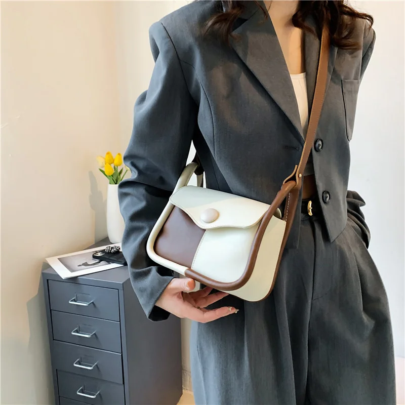 

Women Bag Flap Tote Fashion Contrast Pu Laether Crossbody Shoulder Bags for Women New Female Underarm Totes Handbags Travel