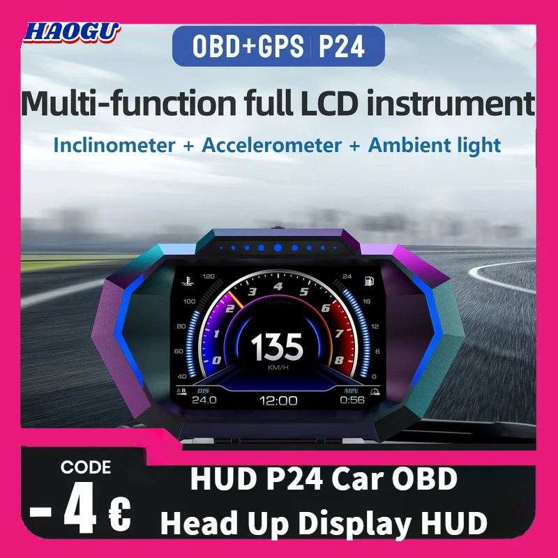 HAOGU GPS HUD P24 Автомобильный OBD Проекционный дисплей бортового компьютера Цифровой