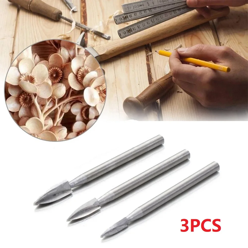 

3PCS/Set Wood Carving Drill Bit HSS Engraving Drill Bit Set Solid Carbide Steel Root Milling Grinder Burr Precise Carve Woodwork