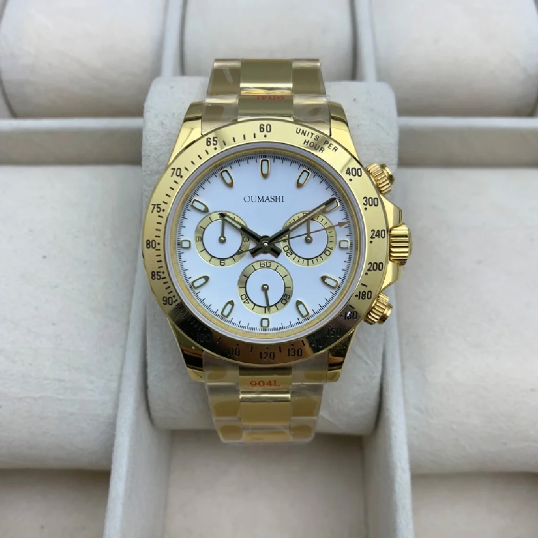 

Многофункциональные мужские часы, хронометр, светящиеся водонепроницаемые часы из нержавеющей стали 316, сапфировое стекло, золото