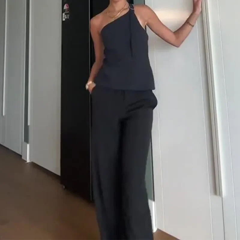 Женский Брючный комплект из двух предметов топ на одно плечо с открытой спиной и