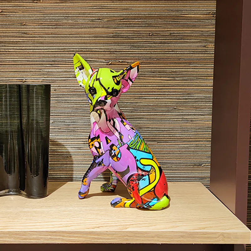 

Creative Colorful Chihuahua Resin Crafts Home Store Personalized Holiday Atmosphere Decorations Entrance Decoration