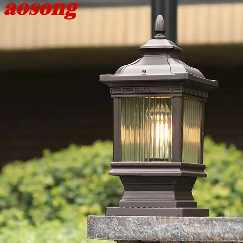 

AOSONG Outdoor Classical Post Lamp Simple Electricity LED Pillar Light Waterproof for Villa Courtyard Retro Garden Landscape