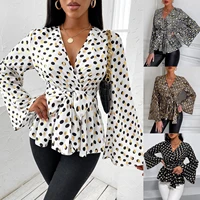 2022 early spring new long sleeved chiffon top womens pullover printed v neck shirt tunics for beach tunic