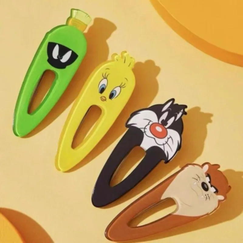 Фото Новая популярная заколка для волос с персонажами мультфильмов Looney Tunes: Твити, Глупый Кот, Зажим-уточка, Заколка для челки, Милый универсальный аксессуар для волос №1