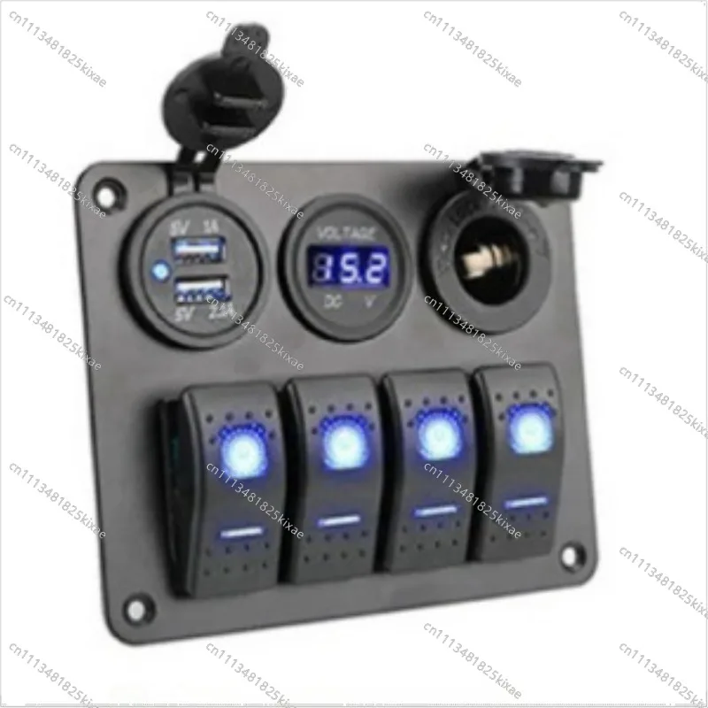 Комбинированный панельный переключатель для автодомов и яхт, USB-зарядное устройство, гнездо прикуривателя с LED-подсветкой (синяя, зеленая, красная) (art.: 3920da74aa761) - 3920da74aa761