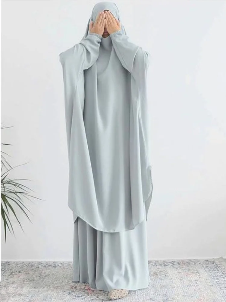 Two Piece Set Women Skirt Muslim Prayer Garment Hijab Dress Abaya Long Abaya Khimar Ramadan Gown Abayas Dubai Islamic Clothing