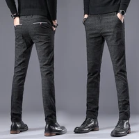mens stretch trousers black cotton check casual pants business work pants straight pants