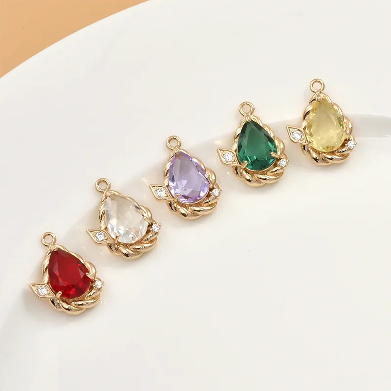 

Copper Gold Plated Twist Style Crystal Zircon Water Drop Pendant Earrings Jewelry Making Beads Pendant Material Accessories