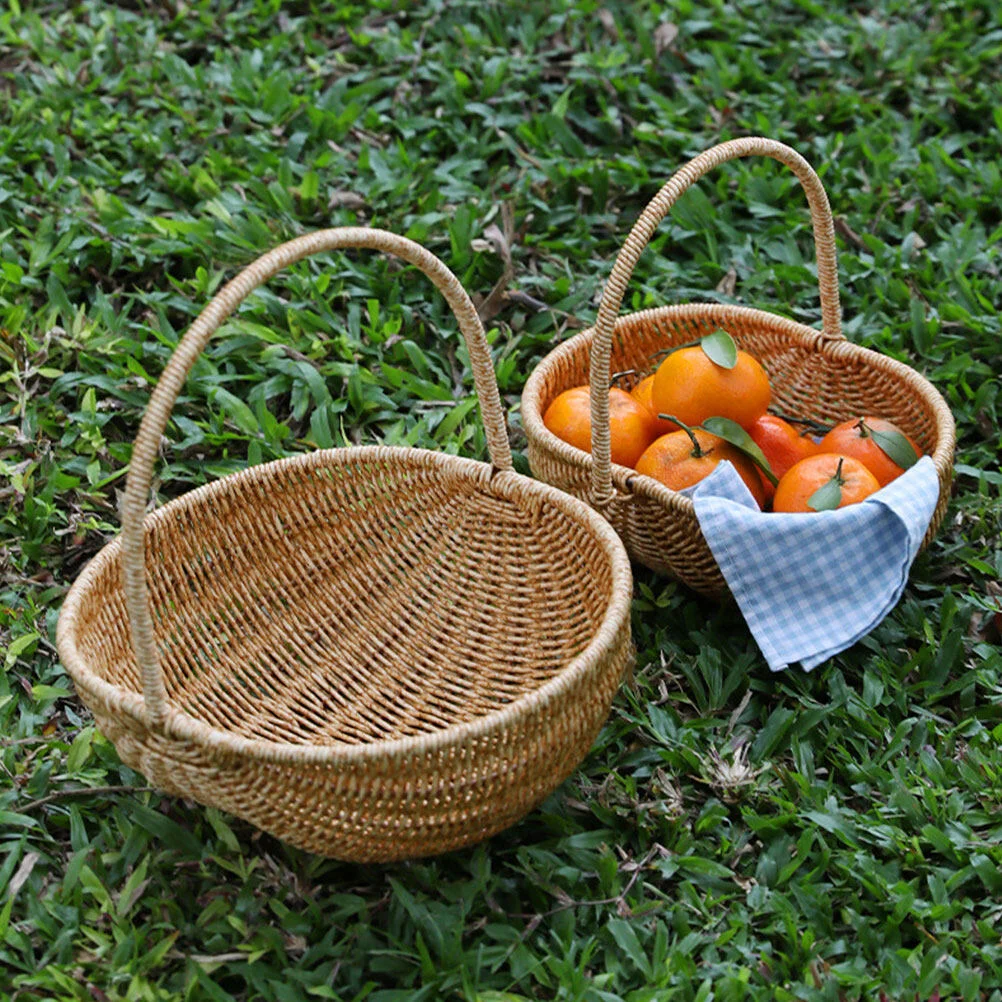 

Woven Storage Baskets Groceries Handwoven Picnic Fruit Container Party Bread Holder Plastic Rattan Camping Hand-made Shopping