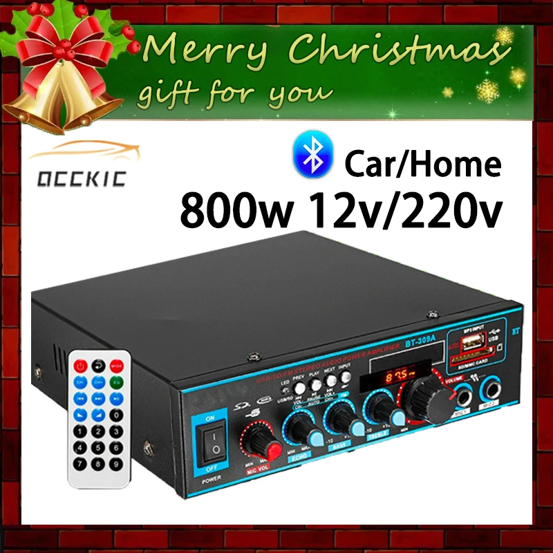 12V 220V 800W Bluetooth 5.0 Amplifier for speakers 2.0 Channel Car Audio Power AMP Bass HIFI Music Player AUX FM SD with Remote