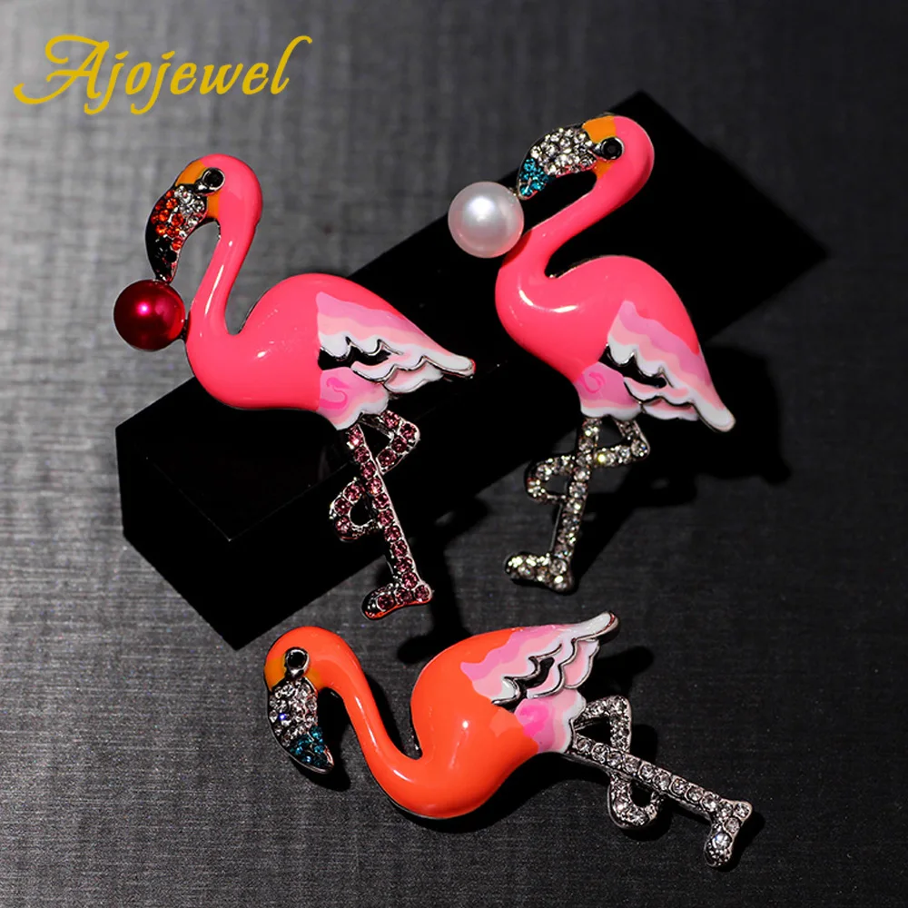 

Ajojewel Women's Pink Flamingo Brooch Rhinestone Freshwater Pearl Jewelry High Quality Gold-plated Male Brooches With CZ