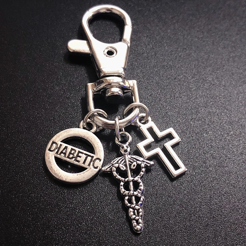 

New Otaku Diabetic Key Ring Cross Keyring Medical Alert Keychain Awareness Keychain Holder for Men Gifts Men's Keychain