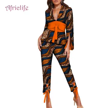 African Women Sets Print Long Sleeve Blazer Jacket Pants Suits Office Lady Elegant 2 Piece Set Business Outfits WY8815