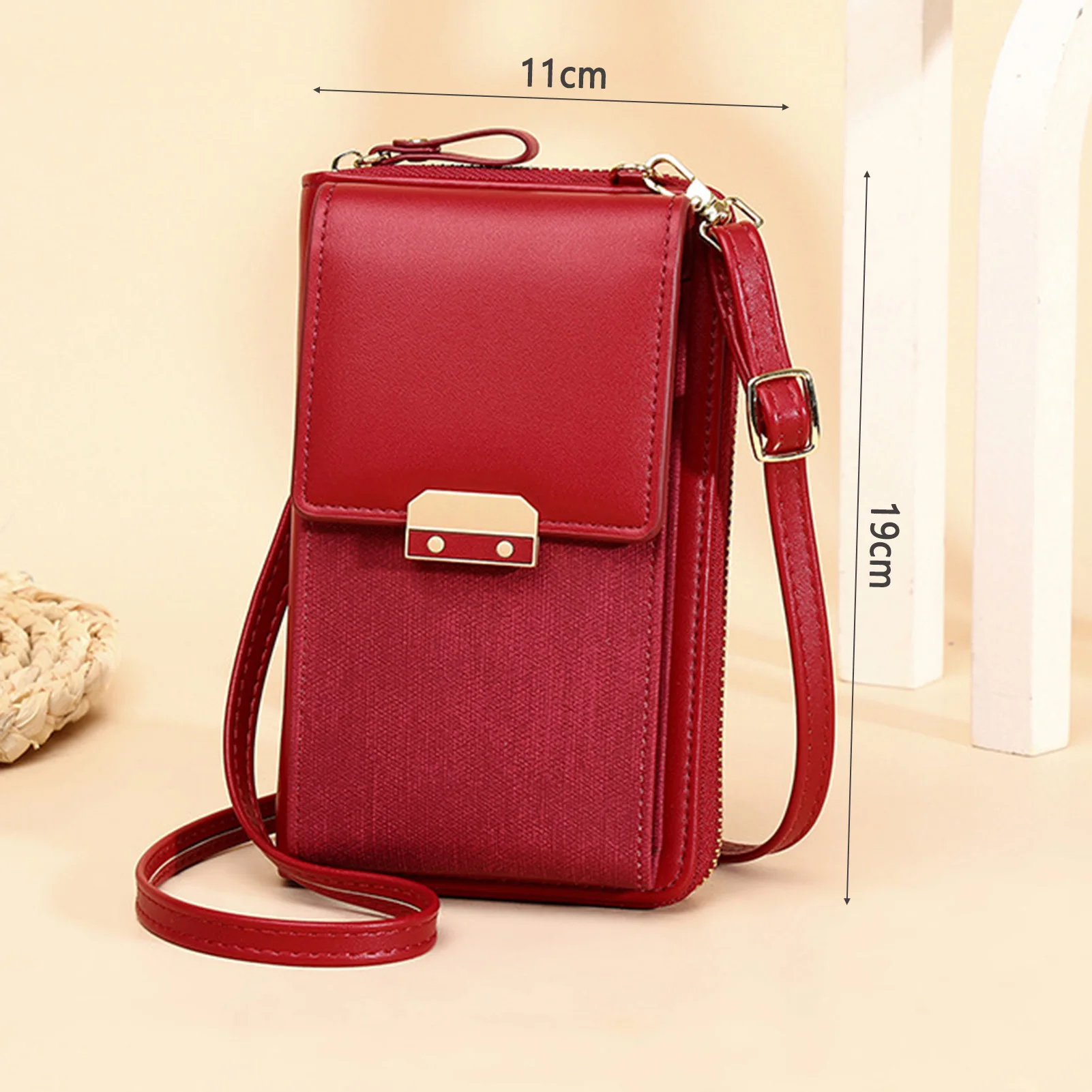 Female Solid-color Wallet Purse Magnetic Buckle Zipper Closure Wallet For Shopping