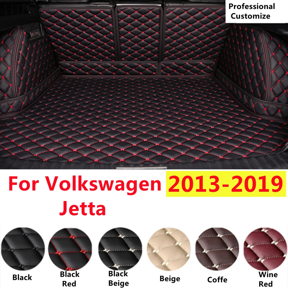 

SJ Full Set Custom Fit For Volkswagen VW Jetta 2013-14-2019 XPE Leather Car Trunk Mat Tail Boot Tray Liner Cargo Rear Pad Cover