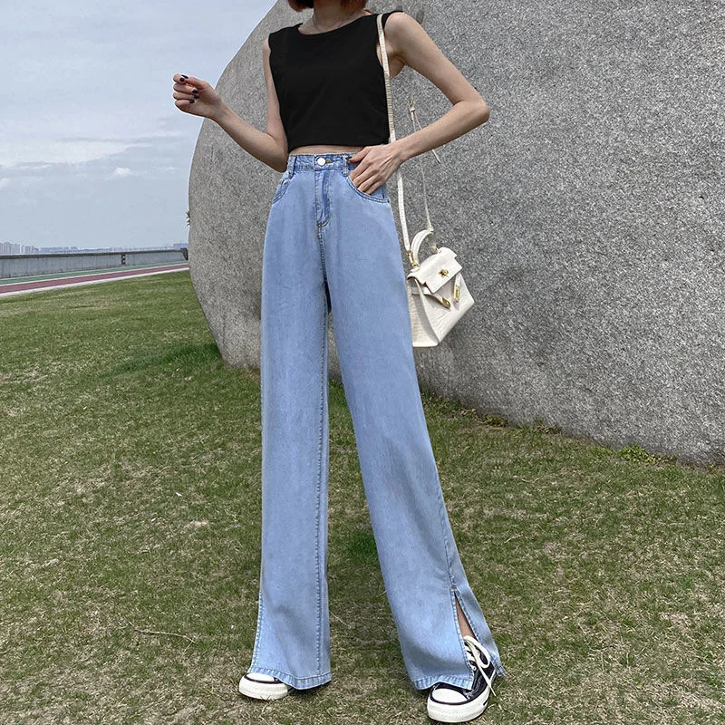 

Women's Summer Loose Jeans Thin High Waist Wide Leg Pants Straight with Slits Flared Jeans for Women Casual Flared Pants