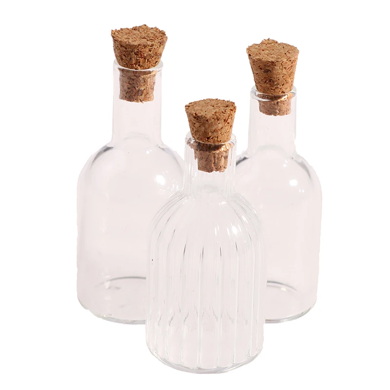 

New Hot！1:12 Dollhouse Miniature Mini Glass Bottle Cork Cover Tiny Candy Jar Vials Drift Bottle Vase Model Doll House Decor Toy